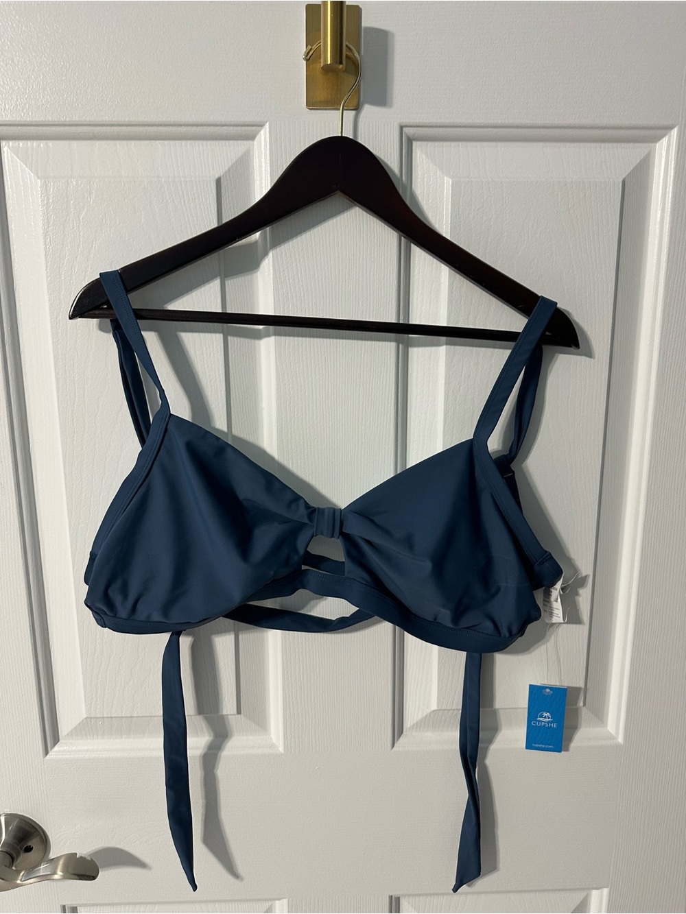 Cupshe Navy Tie-Front Bandeau Bikini Top and Floral high-waisted bikini bottom